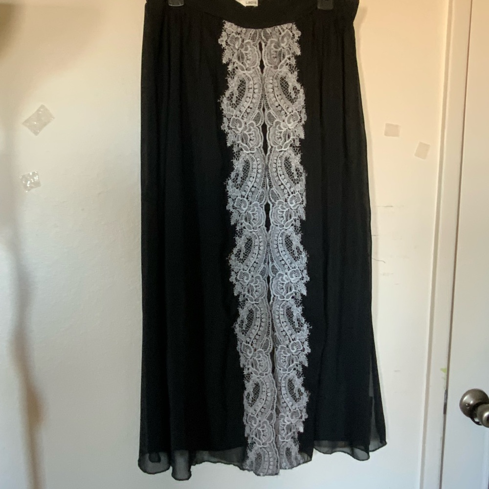 Black Maxi Skirt with White Lace Detail